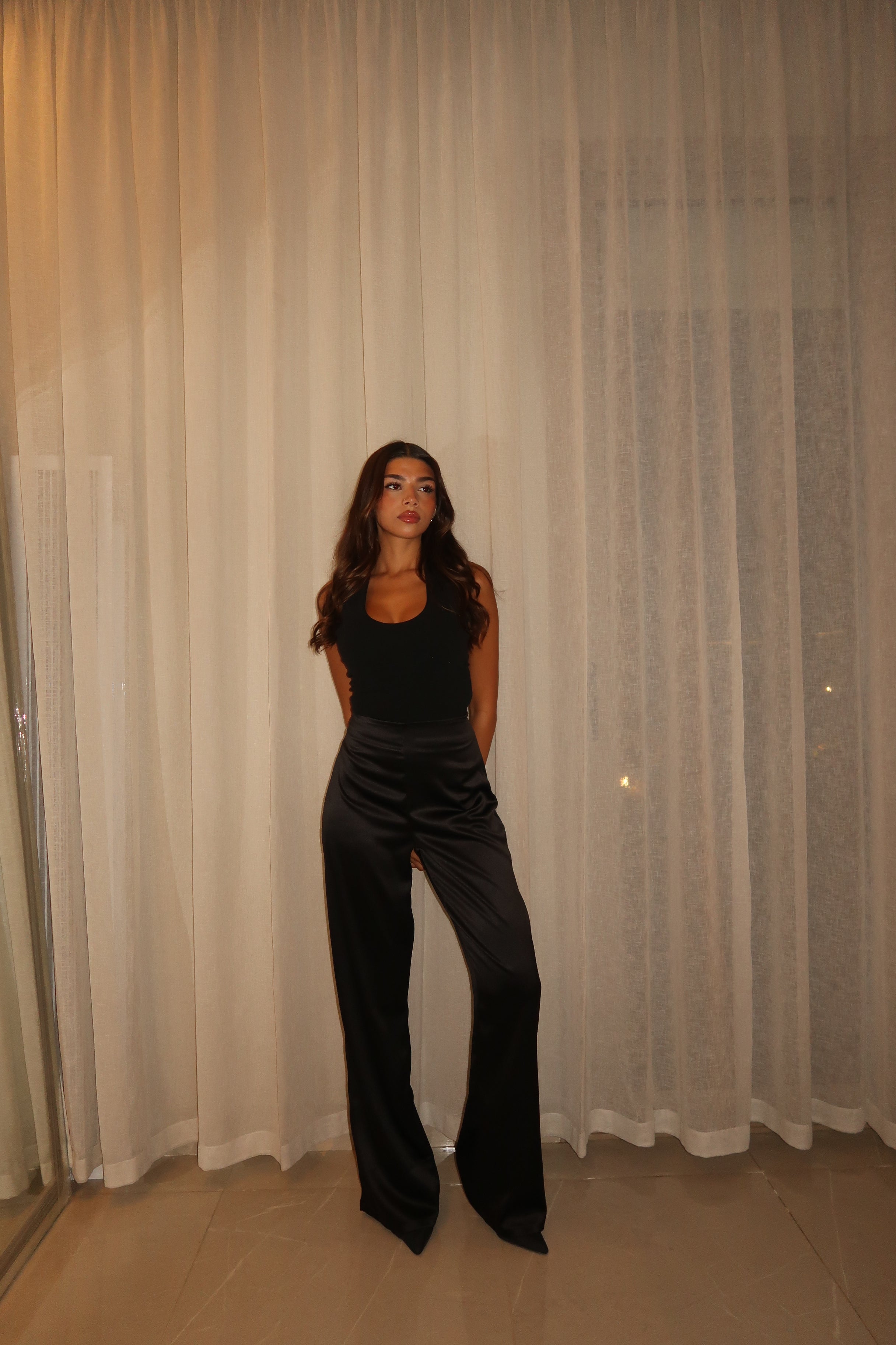 Black Sleek Satin Trousers