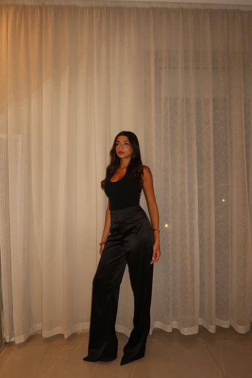 Black Sleek Satin Trousers