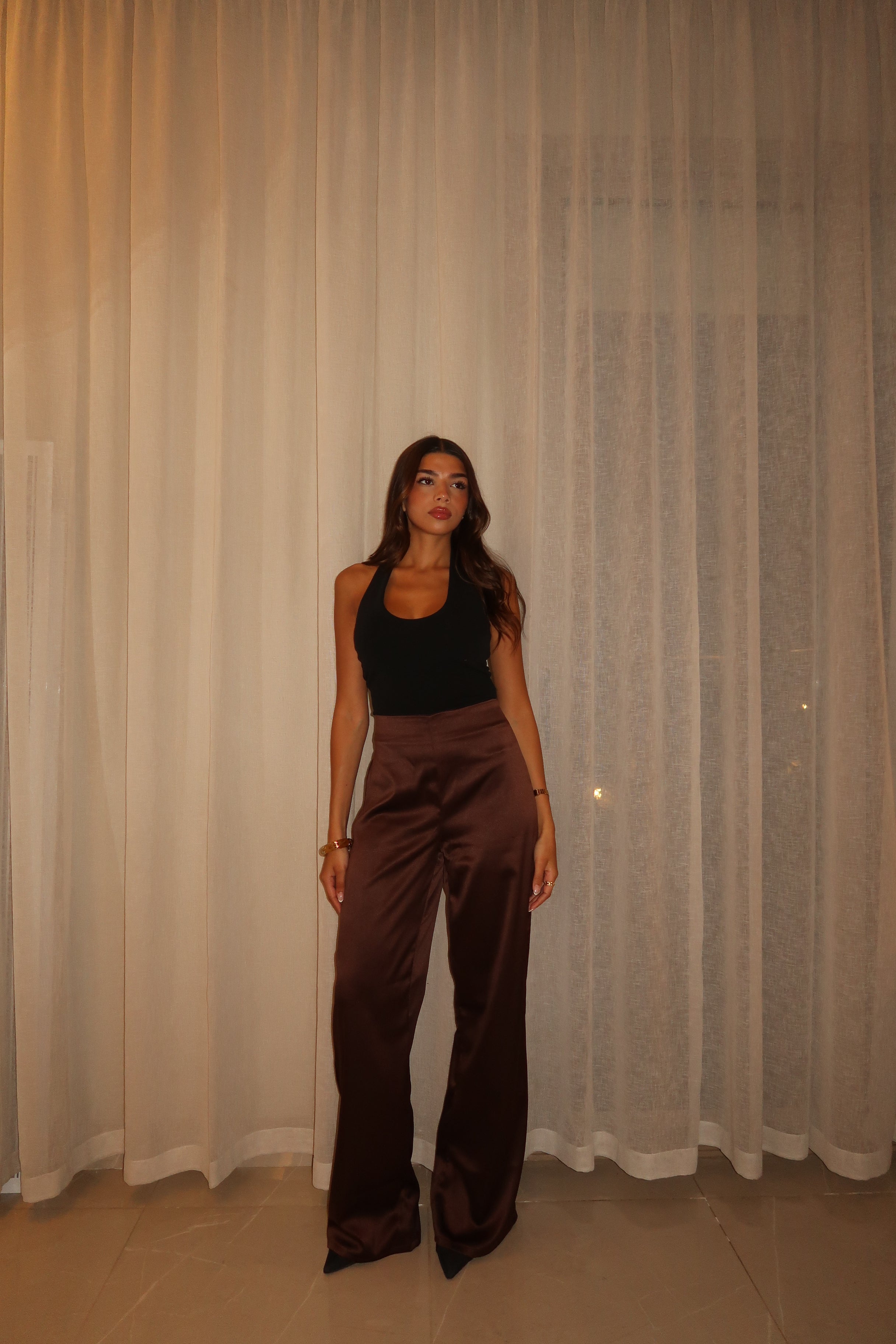 Brown Sleek Satin Trousers