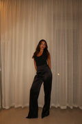 Black Sleek Satin Trousers